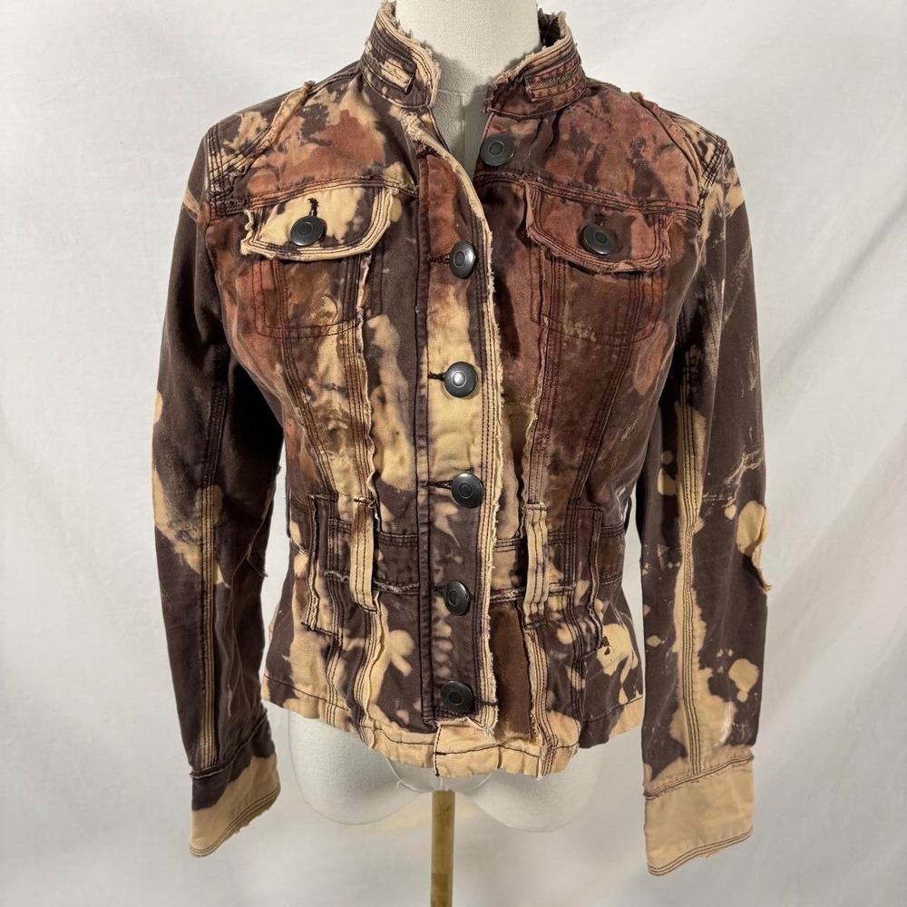 No Boundaries custom bleached brown jacket size large y2k grunge alt